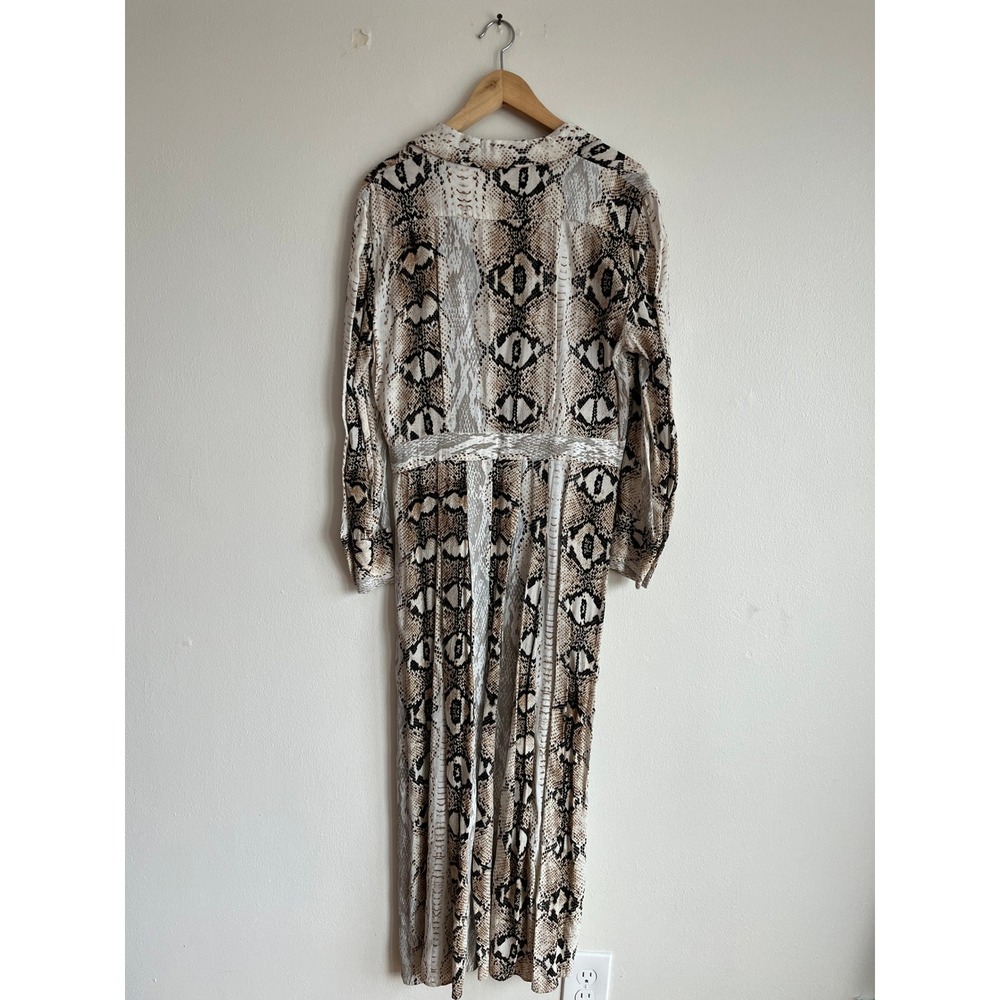 Topshop Snakeskin Print Midi Shirt Dress Tan Cream‎ Mob Luxe High SlitUS 10 - Picture 7 of 14